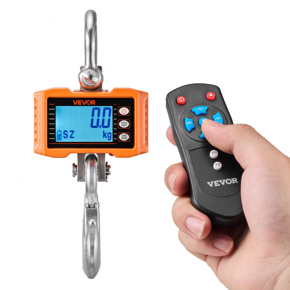 VEVOR Digital Crane Scale, 4400 lbs/2000 kg Max Capacity, Heavy Duty Industrial Hanging Scale with Cast Aluminum Case & LCD Display, 1 lbs Division & 3 Unit Switch, Remote Control for Garage Factory