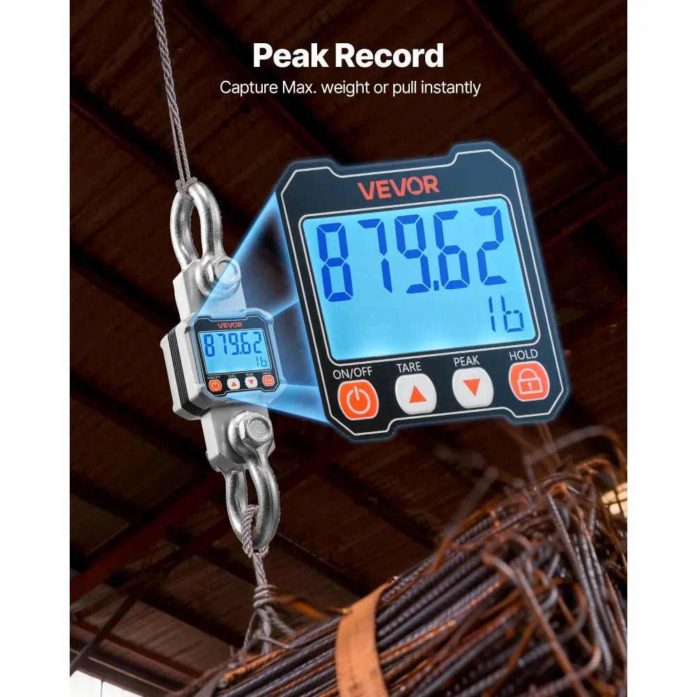 VEVOR Digital Crane Scale, 6600 lbs/3000 kg Max Capacity, Heavy Duty Industrial Hanging Scale with Cast Aluminum Case & LCD Display, 1 lbs Division & 3 Unit Switch, Remote Control for Garage Factory