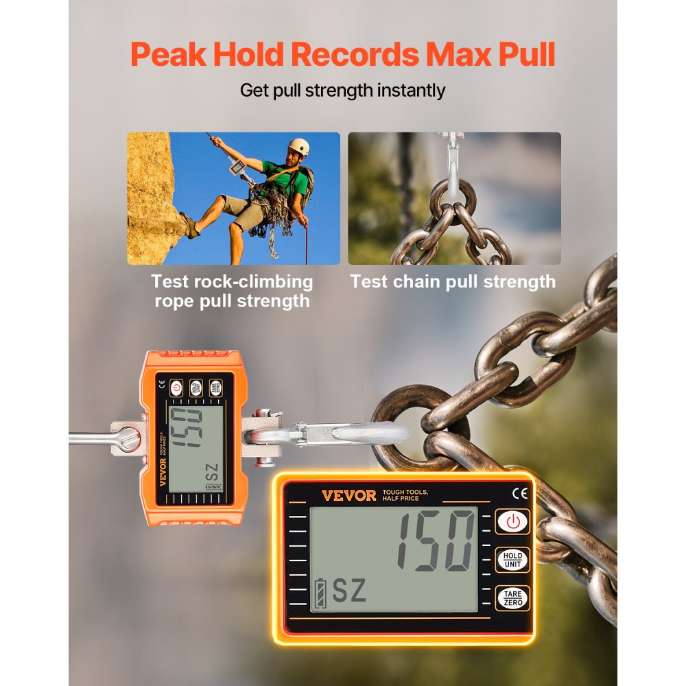VEVOR Digital Crane Scale, 2200 lbs/1000 kg, Industrial Heavy Duty Hanging Scale with Remote Control, Cast Aluminum Case & LCD Screen, High Precision for Construction, Factory, Farm, Hunting (Orange)