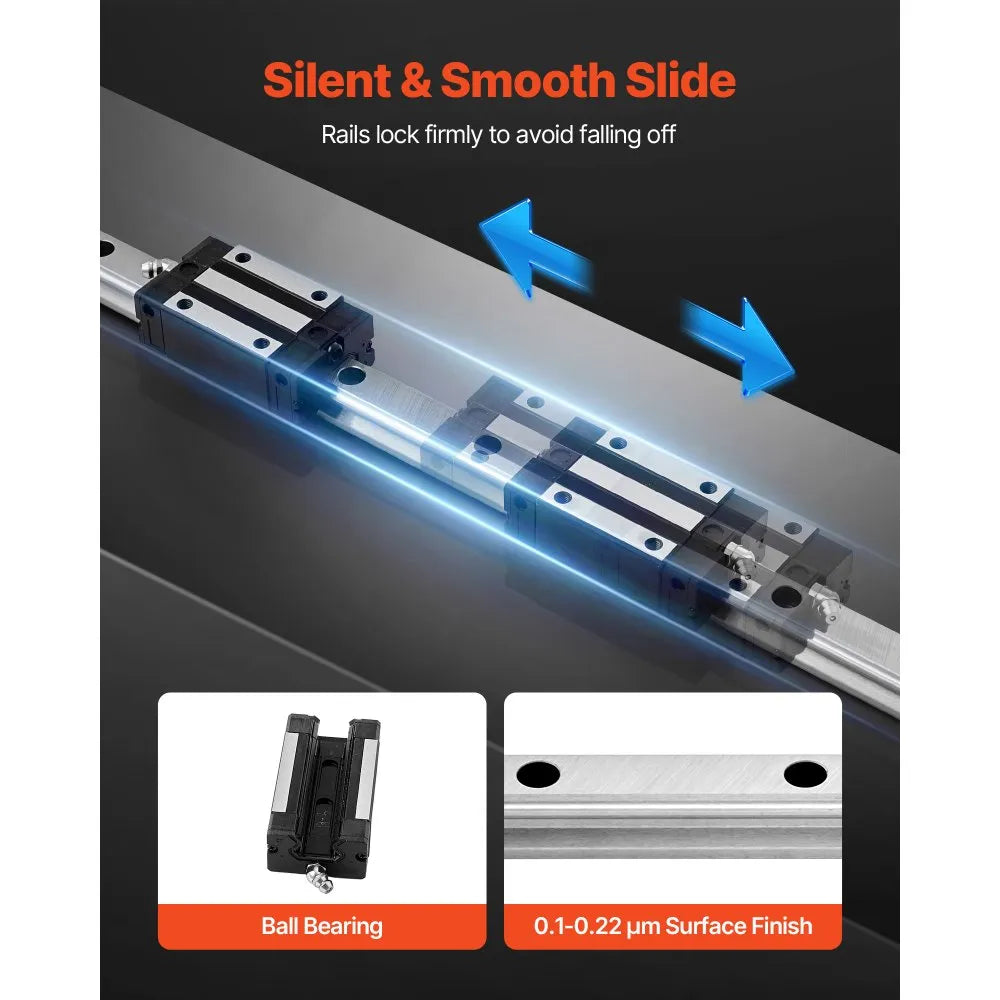 VEVOR Linear Rail Guide Kit, HGR20, 2Pcs 1000 mm (39.4 inch) Linear Motion Rails and 4Pcs Bearing Slide Blocks, Anti Rust and High Precision Kit, for DIY, CNC Routers, Lathes, Mills, 3D Printers