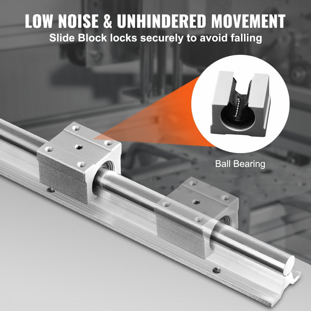 VEVOR Linear Guide Rail Set, SBR16 1000mm, 2 PCS 39.4 in/1000 mm SBR16 Guide Rails and 4 PCS SBR16UU Slide Blocks, Linear Rails and Bearings Kit for Automated Machines DIY Project CNC Router Machines