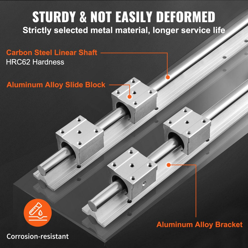 VEVOR Linear Motion Set, SBR20 1500mm, Comes with Two 59 in/1500 mm SBR20 Rails & Four SBR20UU Blocks, Ideal for DIY CNC and Automation Tasks