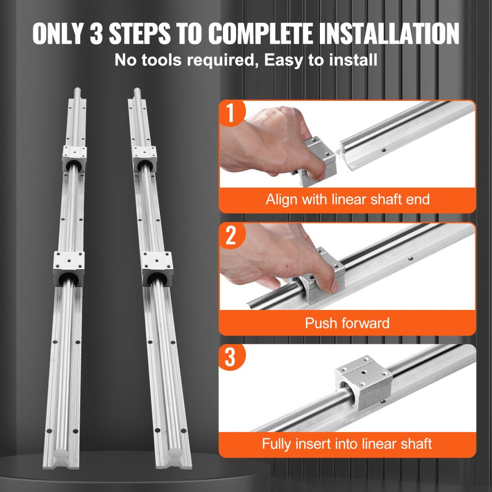 VEVOR Linear Track Kit, SBR25 1200mm, Includes 2 Units of 47.2 in/1200mm SBR25 Rails & 4 SBR25UU Sliding Units, Linear Motion Guides for Automation DIY CNC Projects