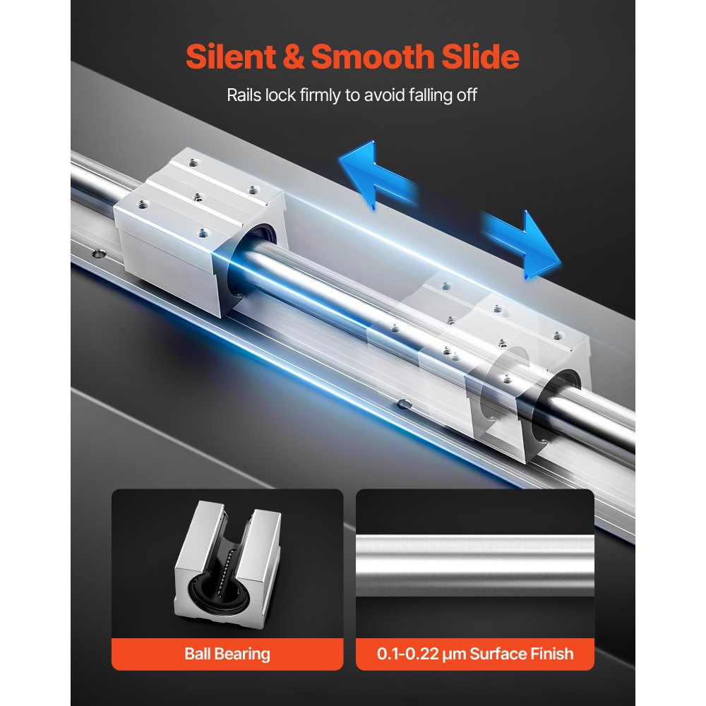 VEVOR Linear Rail Kit, SBR25, 2Pcs 1200 mm (47.24 inch) Linear Motion Guide Rails and 4Pcs Bearing Slide Blocks, Fully Supported Shaft, for Cutting, Grinding, Milling, Drilling Machines, and More