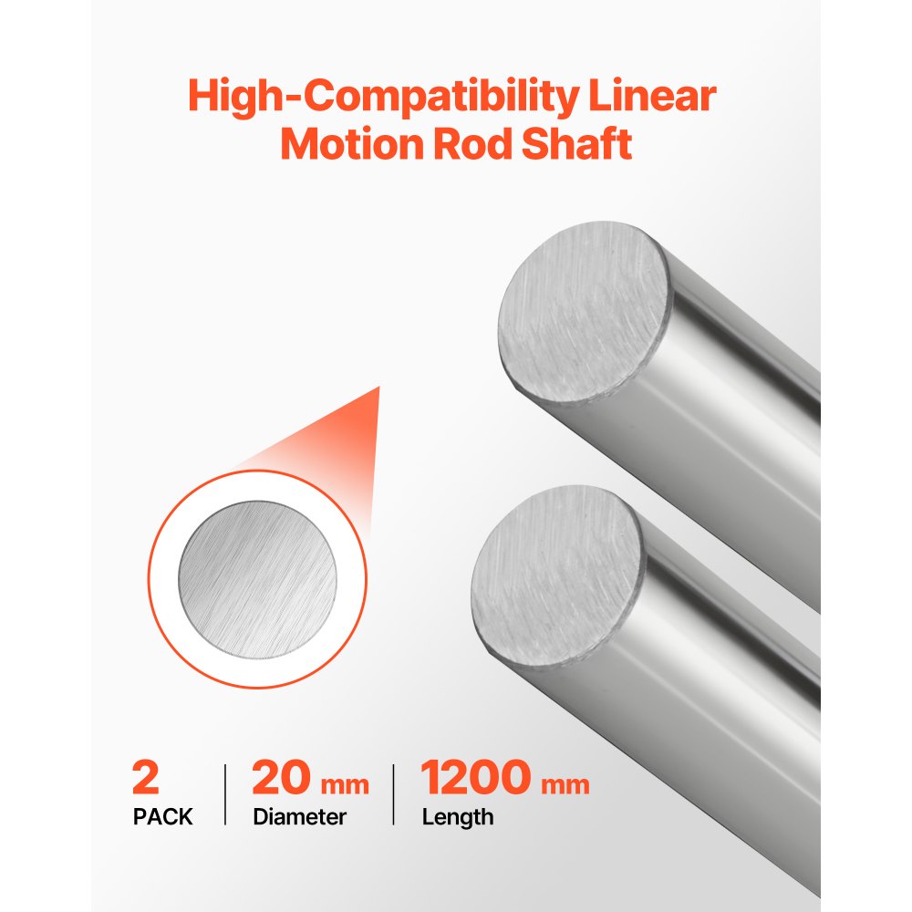VEVOR 2PCS Linear Motion Rod, 20 mm x 1200 mm (0.79 x 47.24 in), SFC20 Carbon Steel Linear Rod Shaft, Anti Rust and High Precision, High Hardness Shaft, for Cutting Grinding Milling Drilling Machine