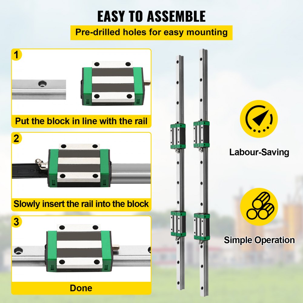 VEVOR Linear Guide Rail, 2PCS HGR20-1000mm Linear Slide Rail + 1Pcs RM1605-1000mm Ballscrew with BF12/BK12 Kit, Coupling, Slide Blocks Linear Guide Rail Set for DIY CNC Routers Lathes Mills