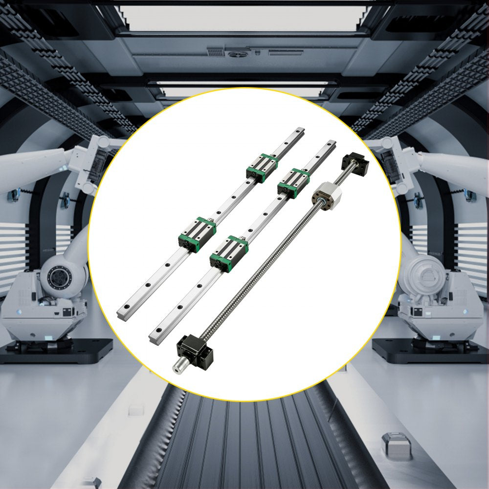 VEVOR Linear Guide Rail, 2PCS HGR20-1000mm Linear Slide Rail + 1Pcs RM1605-1000mm Ballscrew with BF12/BK12 Kit, Coupling, Slide Blocks Linear Guide Rail Set for DIY CNC Routers Lathes Mills