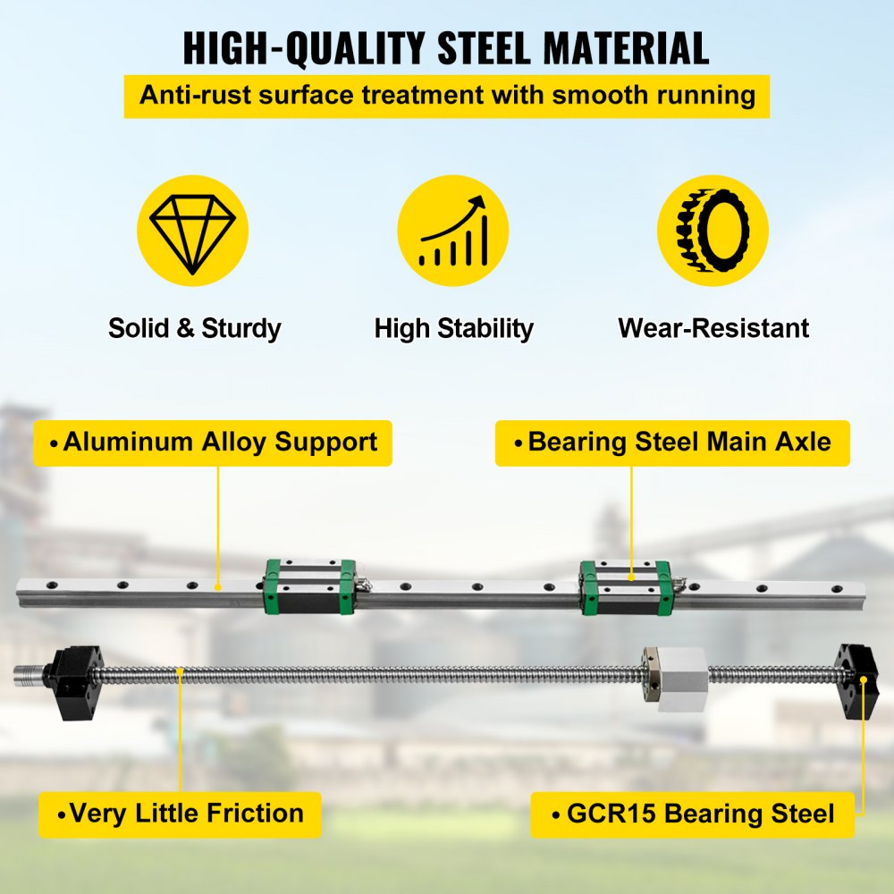 VEVOR Linear Guide Rail 2Pcs HGR20-2000mm Linear Slide Rail with 1Pcs RM1605-2000mm Ballscrew with BF12/BK12 Kit Linear Slide Rail Guide Rail Square for DIY CNC Routers Lathes Mills