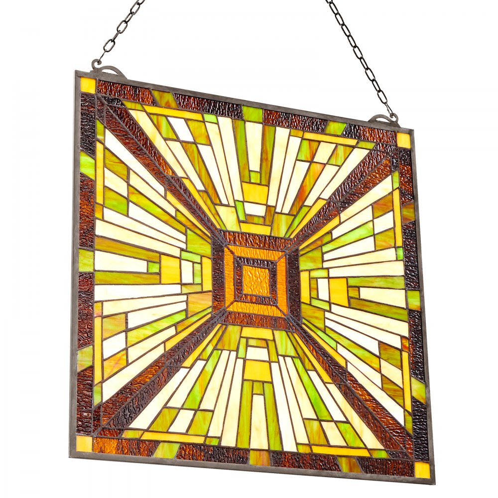 VEVOR Stained Glass Window Panel, 20 x 21 in, Tiffany Style Hanging Transom Window Panel with Chain, Large Vertical Rectangle Stain Glass, Vintage Traditional Art Handcrafts for Kitchen Home Decor