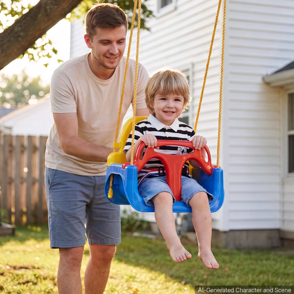 VEVOR 3-in-1 Baby Swing Seat 300 lbs Capacity Toddler Swing Red/Yellow/Blue, for Indoor & Outdoor Playground, with Adjustable Ropes and Snap Hooks, Snug & Secure Detachable Infants to Teens Kids Seat