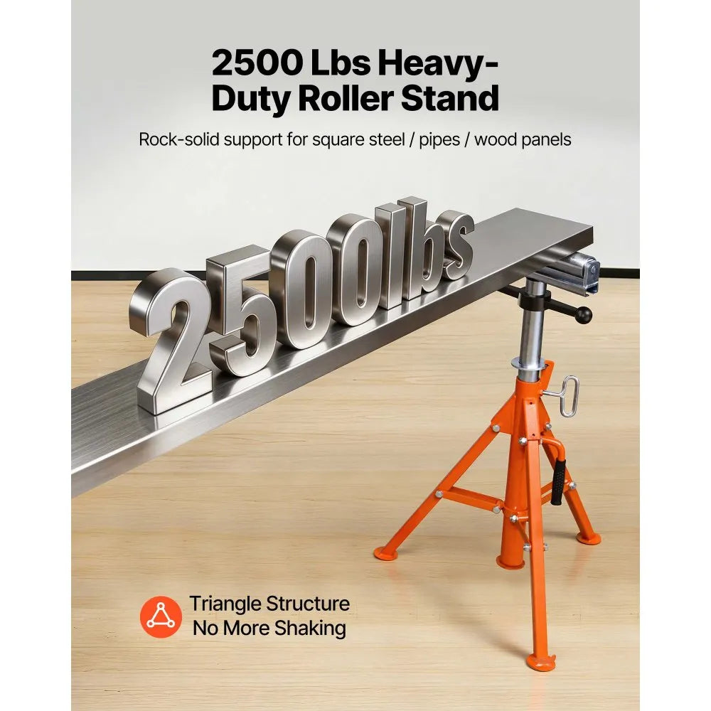 VEVOR Roller Stand, Heavy Duty 2500 LBS Load Capacity, 27.6"-52" Height Adjustable, 45# Steel Folding Roller Support Stand for Pipes, Wooden Boards