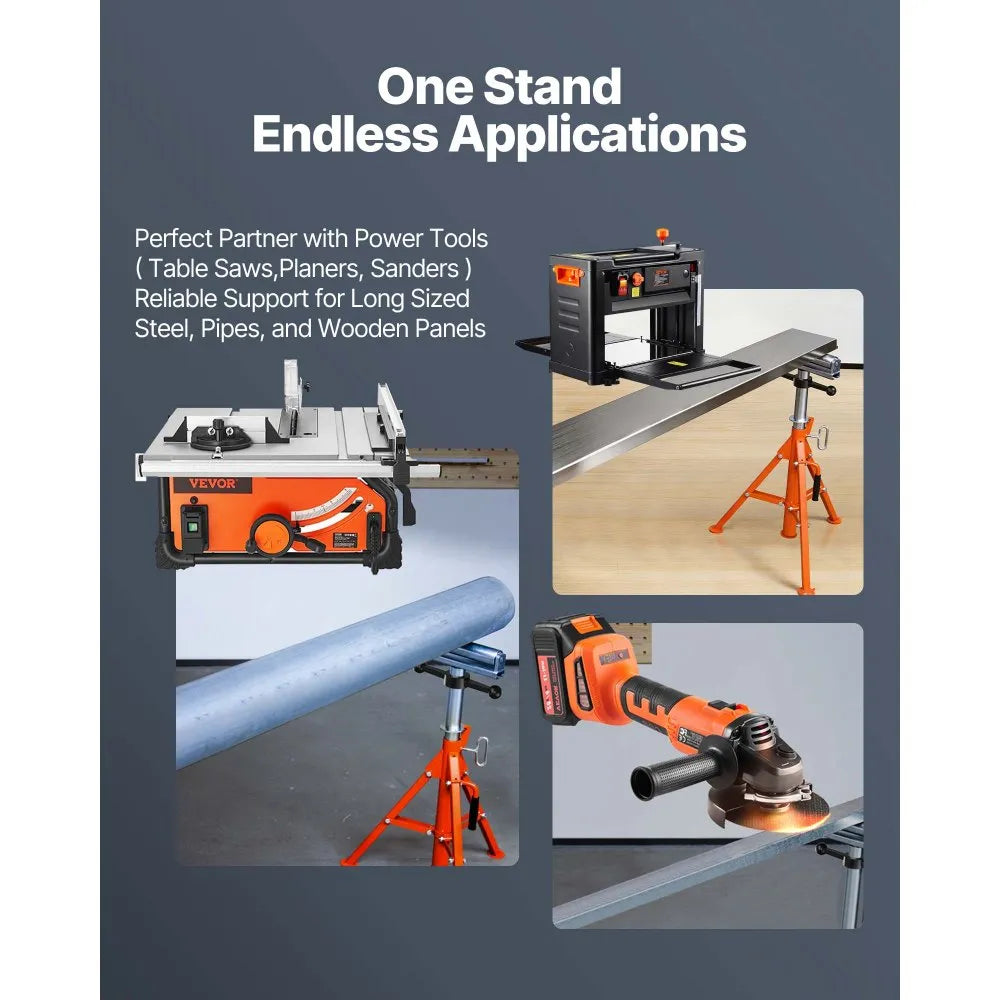 VEVOR Roller Stand, Heavy Duty 2500 LBS Load Capacity, 27.6"-52" Height Adjustable, 45# Steel Folding Roller Support Stand for Pipes, Wooden Boards