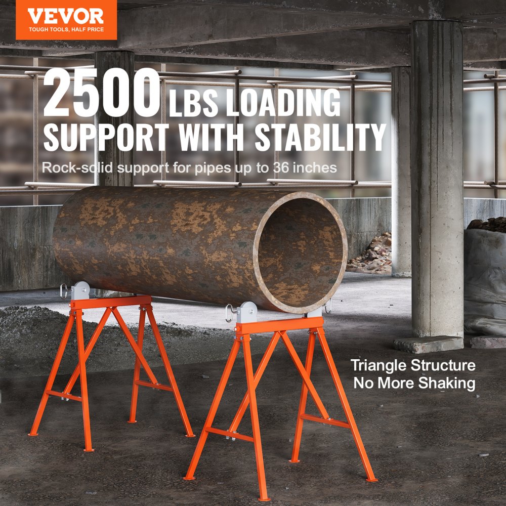 VEVOR Pipe Stand with Roller Head 2500 LBS Load for 2-36 inches Pipes 45# Steel