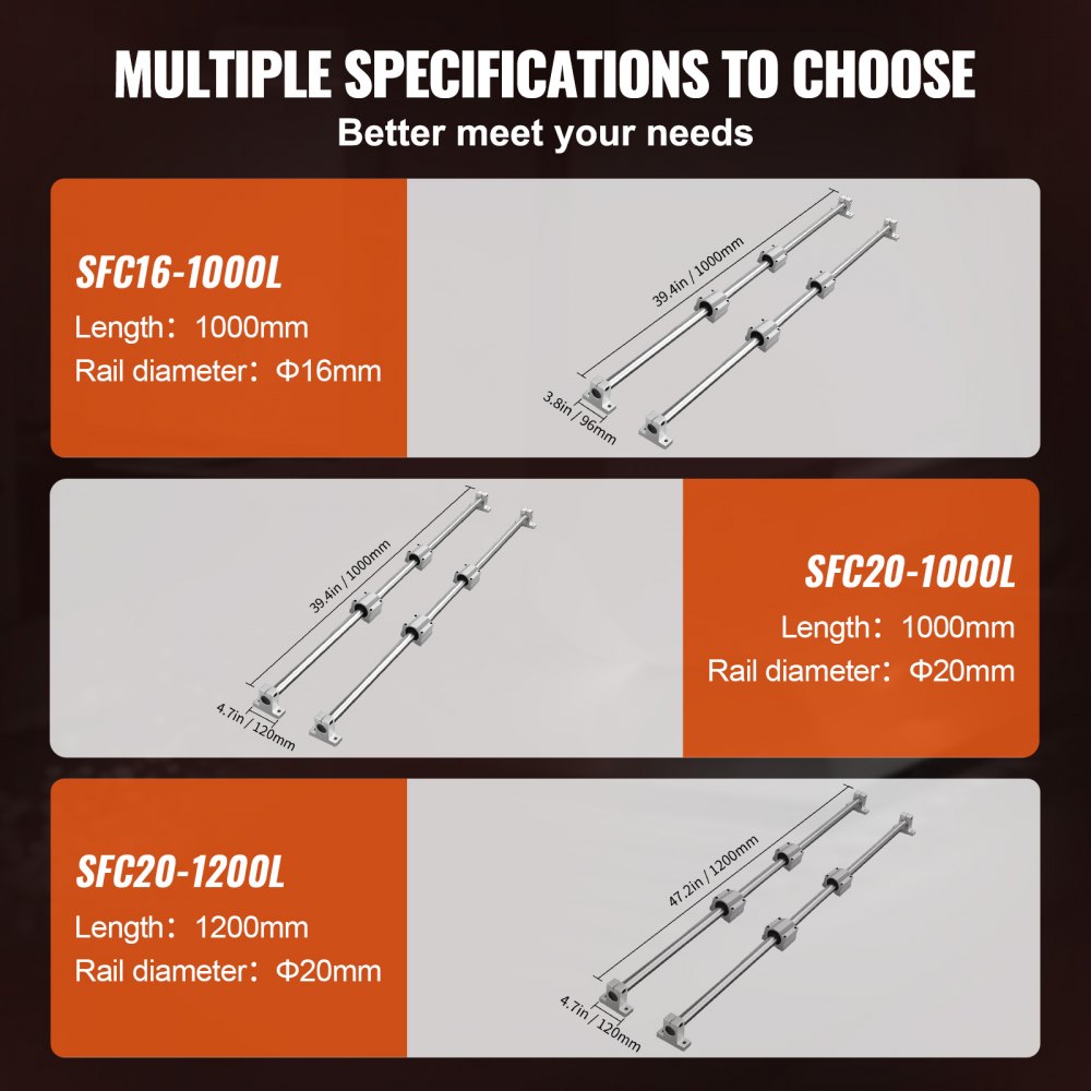 VEVOR Linear Guide Set, SFC20 1000mm, Comes with Two 39.4 in/1000 mm SFC20 Guides, Four SC20 Slide Blocks, and Four Guide Supports for Automated Machinery and CNC Tasks