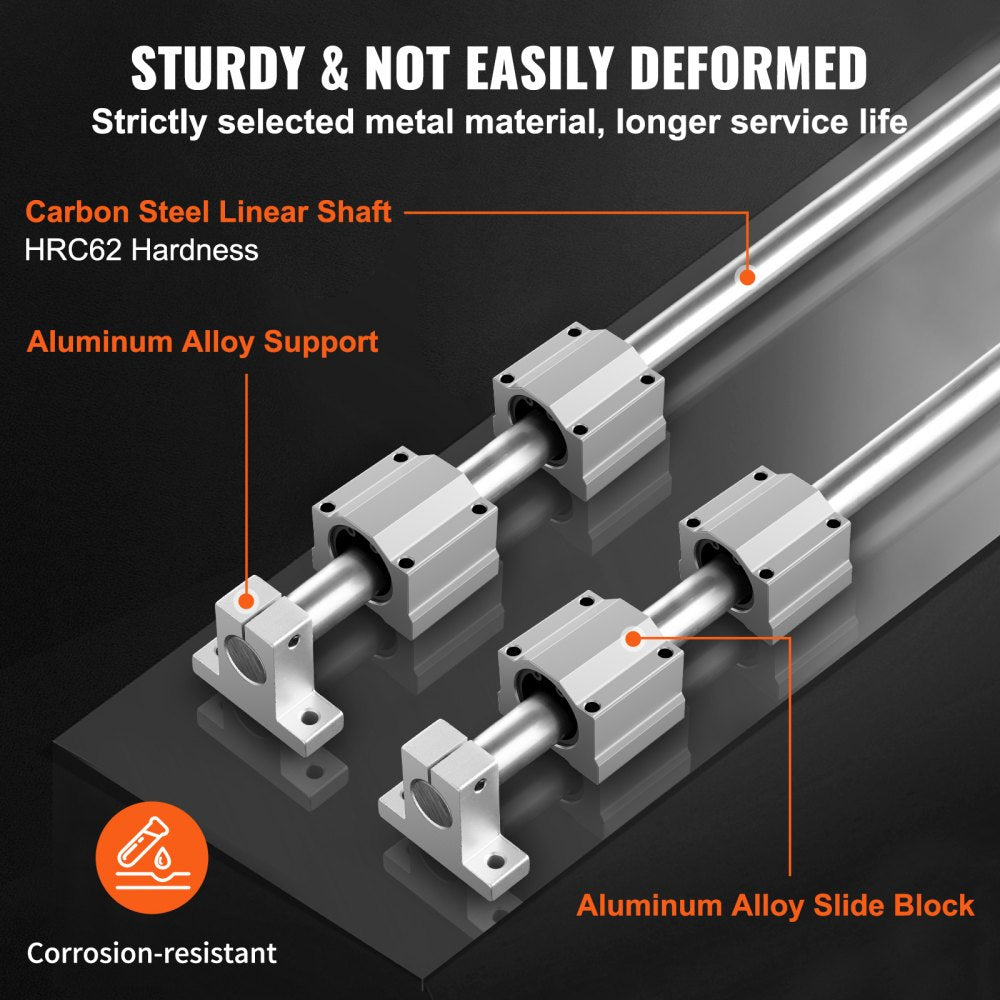 VEVOR Linear Guide Rail Set, SFC20 1200 mm, 2 PCS 47.2 in/1200 mm SFC20 Guide Rails 4 PCS SC20 Slide Blocks 4 PCS Rail Supports, Linear Rails and Bearings Kit for Automated Machines CNC DIY Project