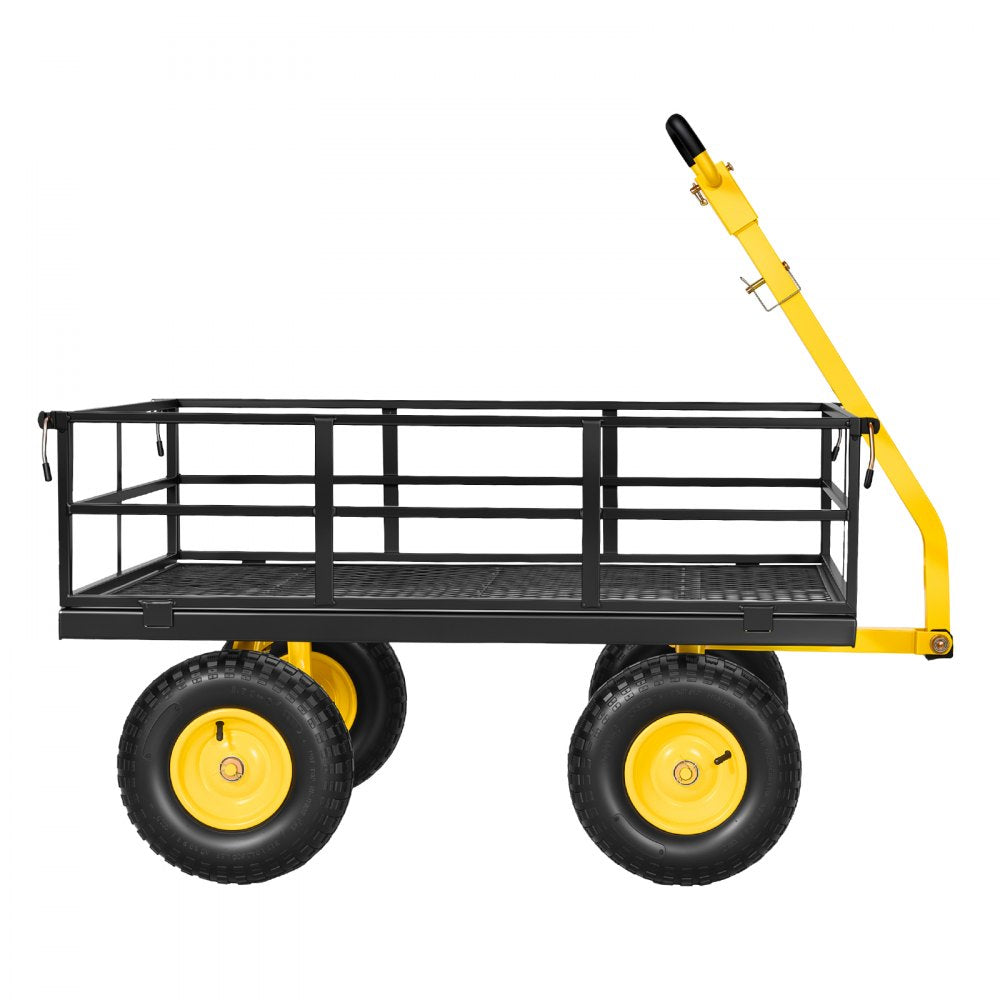 VEVOR Steel Garden Cart, 1200 lbs Heavy Duty Pullable Garden Wagon Yard Cart, 2 in 1 Outdoor Metal Utility Wagon Yard Trailer with 13" All Terrain Tires, Mesh Detachable Sides and 180° Rotating Handle