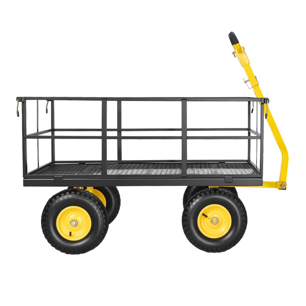 VEVOR Steel Garden Cart, 1400 lbs Heavy Duty Pullable Garden Wagon Yard Cart, 2 in 1 Outdoor Metal Utility Wagon Yard Trailer with 13" All Terrain Tires, Mesh Detachable Sides and 180° Rotating Handle