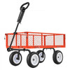 VEVOR Garden Cart, 900 LBS, Heavy Duty Steel Yard and Garden Utility Wagon with 10-Inch Tires, Outdoor Gardening Stool with Adjustable Handle, Detachable Side Panels, Attach to ATV or Tractor, Red