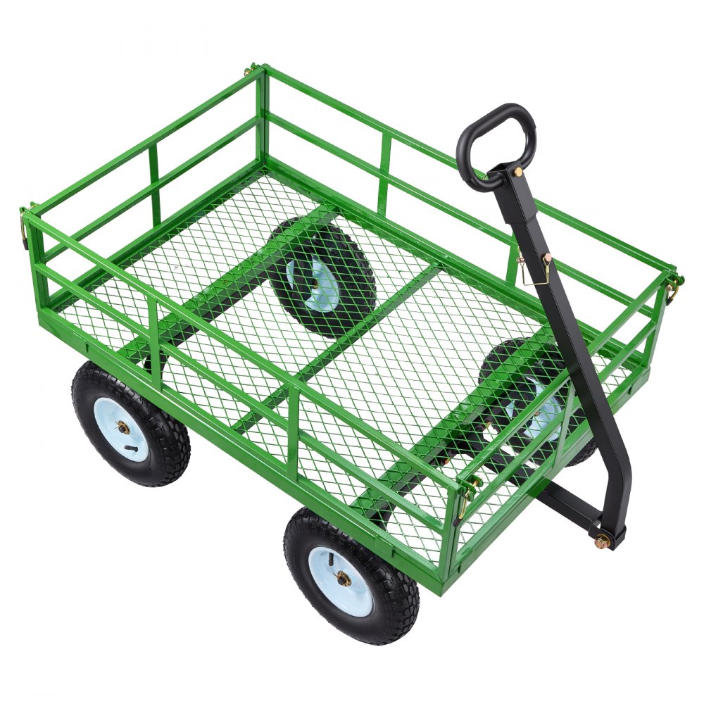 VEVOR Steel Garden Cart, 1200 lbs Heavy Duty Pullable Garden Wagon Yard Cart, 2 in 1 Outdoor Metal Utility Wagon Yard Trailer with 13" All Terrain Tires, Mesh Detachable Sides and 180° Rotating Handle