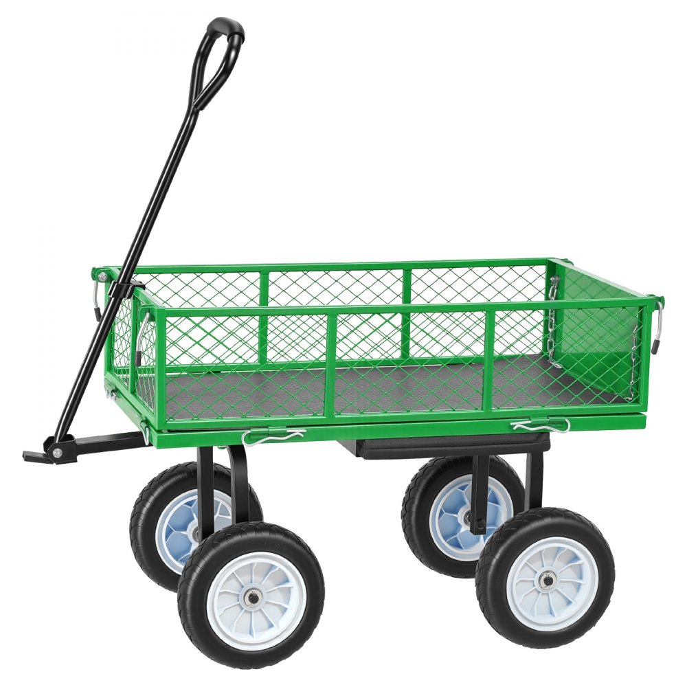 VEVOR Garden Cart with Seat, 500 LBS, Rolling Steel Garden Work Seat with Wheels, Heavy Duty Gardening Stool, with Tool Tray & Adjustable Handle, Outdoor Yard Wagon, for Lawn, Patio, Backyard, Green