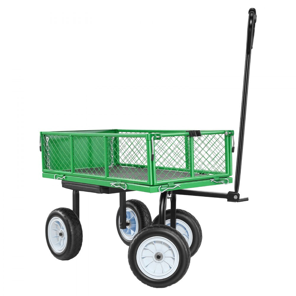 VEVOR Garden Cart with Seat, 500 LBS, Rolling Steel Garden Work Seat with Wheels, Heavy Duty Gardening Stool, with Tool Tray & Adjustable Handle, Outdoor Yard Wagon, for Lawn, Patio, Backyard, Green