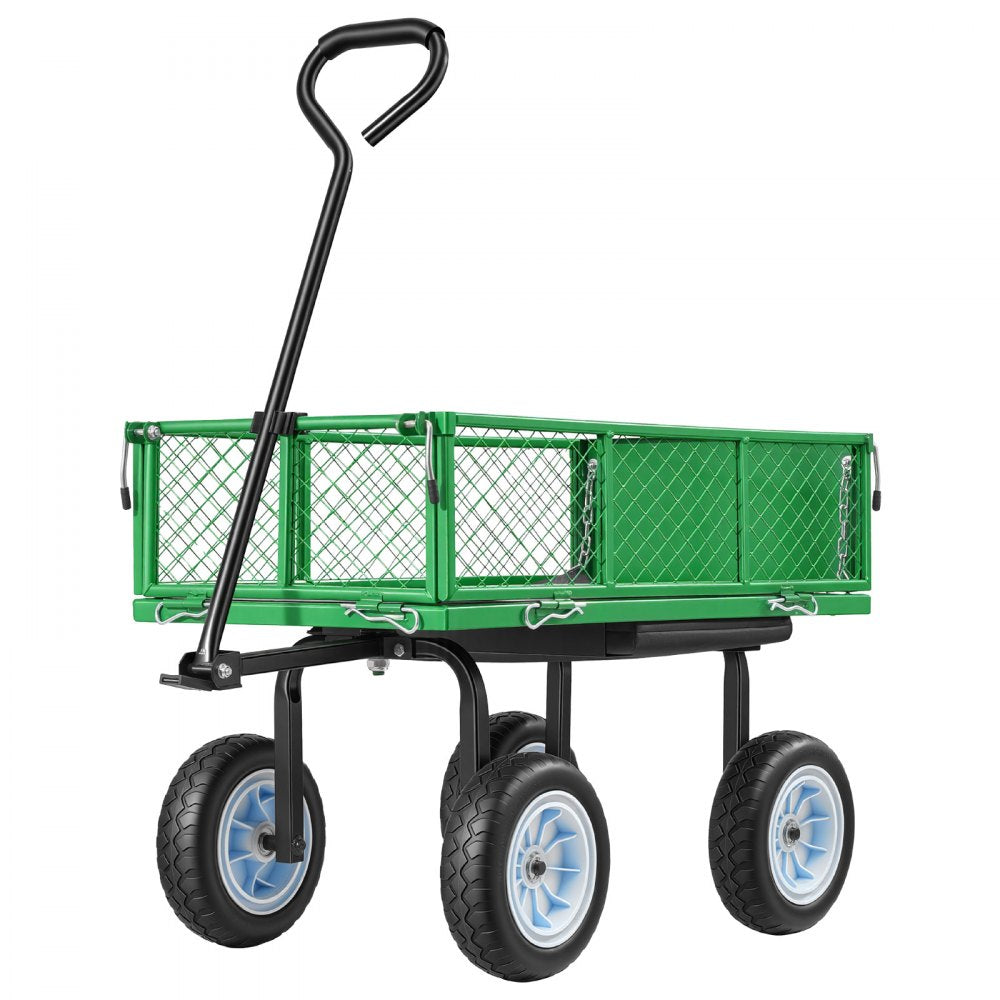 VEVOR Garden Cart with Seat, 500 LBS, Rolling Steel Garden Work Seat with Wheels, Heavy Duty Gardening Stool, with Tool Tray & Adjustable Handle, Outdoor Yard Wagon, for Lawn, Patio, Backyard, Green