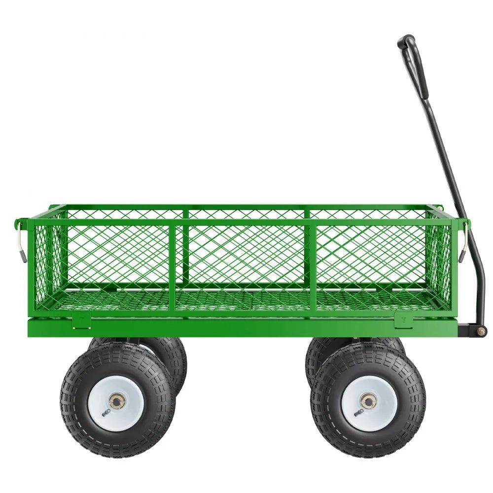VEVOR 900 Lbs Steel Garden Cart on Wheels, Heavy Duty Pullable Garden Wagon Yard Cart, Outdoor Metal Utility Wagon with 10" Tires and Mesh Removable Sides(Convert to Flatbed), and 180°Rotating Handle