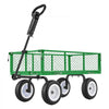 VEVOR Garden Cart, 900 LBS, Heavy Duty Steel Yard and Garden Utility Wagon with 10-Inch Tires, Outdoor Gardening Stool with Adjustable Handle, Detachable Side Panels, Attach to ATV or Tractor, Green