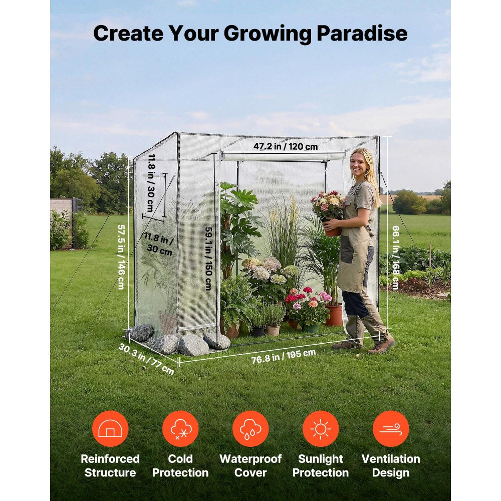 VEVOR Walk-in Greenhouse, 76.8" x 30.3" x 66.1" Greenhouse for Outdoors with Windows, PE Cover, Roll-Up Zipper Door, Walk in Green House Kit, Portable Plant Garden Hot House for Backyard, Outside