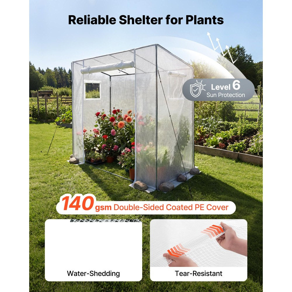 VEVOR Walk-in Greenhouse, 76.8" x 30.3" x 66.1" Greenhouse for Outdoors with Windows, PE Cover, Roll-Up Zipper Door, Walk in Green House Kit, Portable Plant Garden Hot House for Backyard, Outside