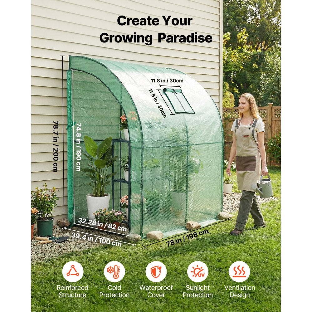 VEVOR Walk-in Green House, 78 x 39.4 x 78.7 in, Greenhouse with Shelves, High Strength PE Cover with Zipper Door and Steel Frame, Assembly in Minutes, Suitable for Planting and Storage