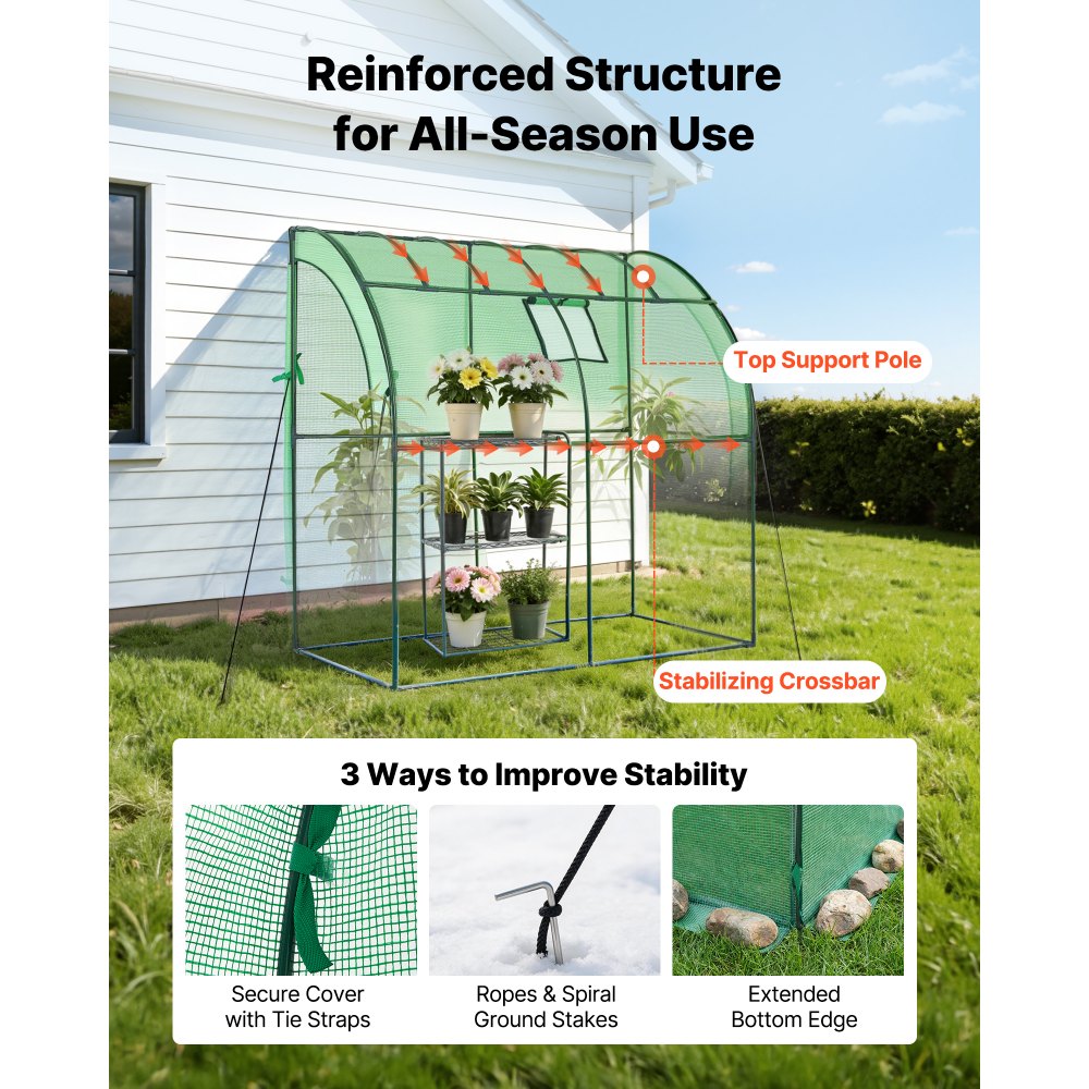 VEVOR Walk-in Green House, 78 x 39.4 x 78.7 in, Greenhouse with Shelves, High Strength PE Cover with Zipper Door and Steel Frame, Assembly in Minutes, Suitable for Planting and Storage