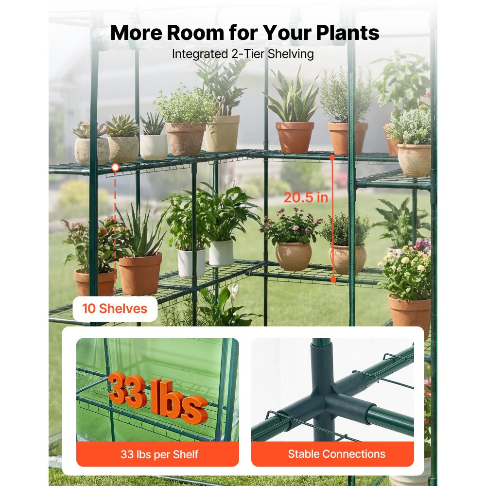 VEVOR Walk-in Green House, 54 x 54 x 77.2 in, Greenhouse with Shelves, High Strength PE Cover with Zipper Door and Steel Frame, Assembly in Minutes, Suitable for Planting and Storage