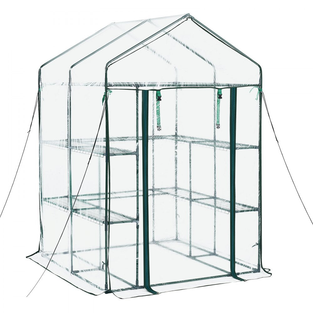 VEVOR Walk-in Green House, 54 x 54 x 77.2 in, Greenhouse with Shelves, High Strength PE Cover with Zipper Door and Steel Frame, Assembly in Minutes, Suitable for Planting and Storage