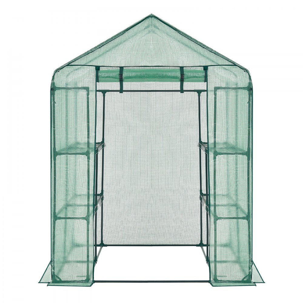 VEVOR Walk-in Greenhouse, 55.5" x 56.1" x 78.7" Greenhouse for Outdoors with PE Cover, 2 Tiers 8 Shelves, Roll-Up Zipper Door, Walk in Green House, Portable Plant Garden Hot House for Backyard Outside