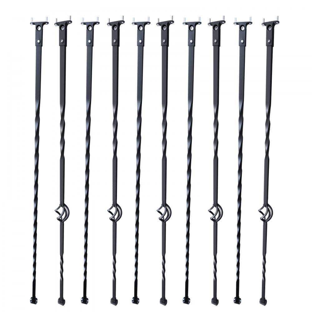 VEVOR Staircase Metal Balusters, 44'' x 1/2" Galvanized Steel Decorative Banister Spindles, 10 Pack Deck Baluster with Hollow Single Baskets, Twists, Spiral Stair Railing w/ Shoes & Screws
