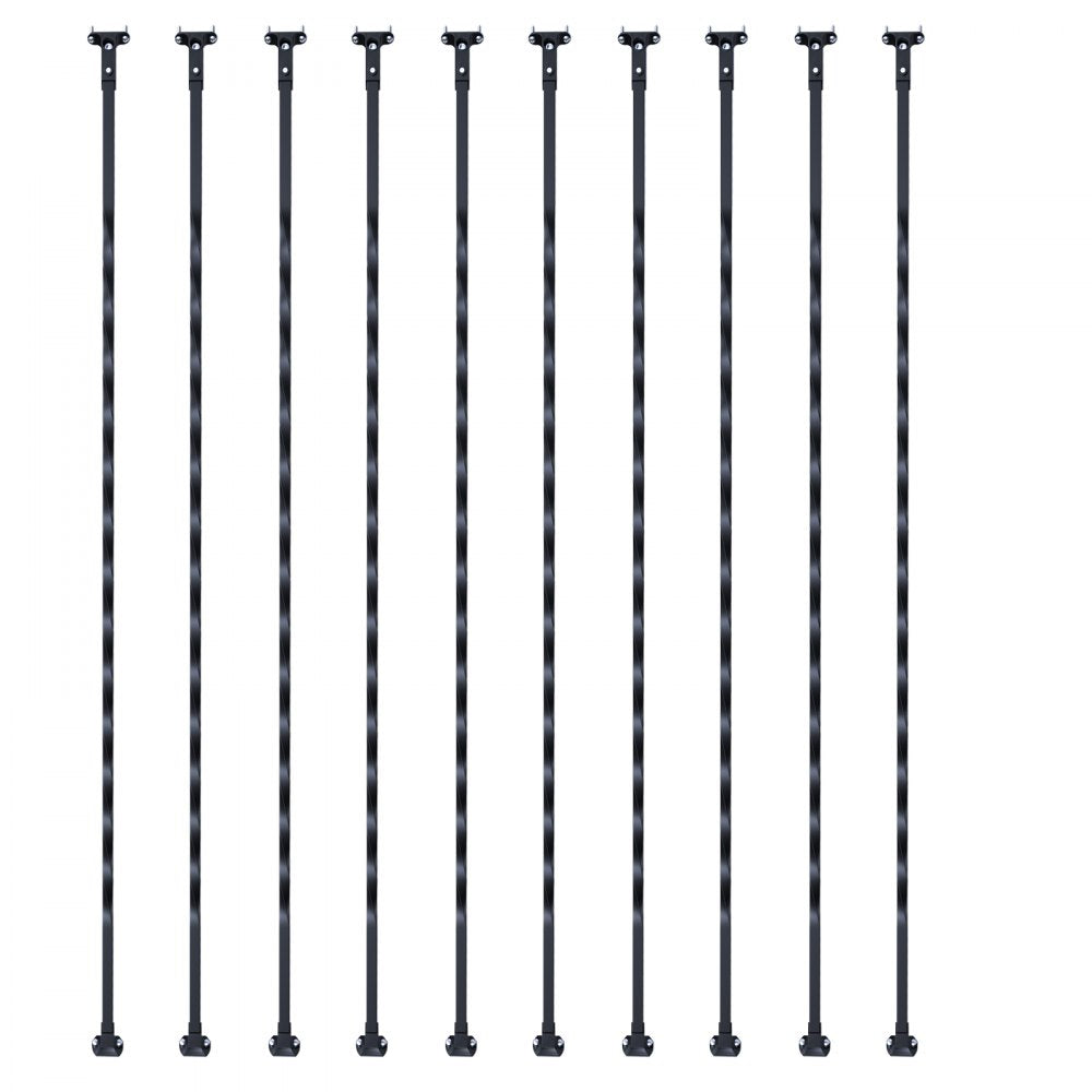 VEVOR Staircase Metal Balusters, 44'' x 1/2" Galvanized Steel Decorative Banister Spindles, 10 Pack Deck Baluster with Hollow Twists, Satin Black Spiral Stair Railing with Shoes & Screws