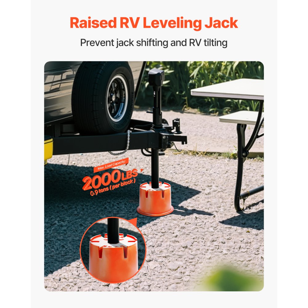 VEVOR Trailer Jack Blocks, 8" High, 2000 lbs Capacity, 8 Pcs Heavy Duty Camper Leveler Kit - 6 RV Leveling Blocks & 2 Pads, Camper Accessories for Travel Trailers, 5th Wheels Class A/C Motorhomes