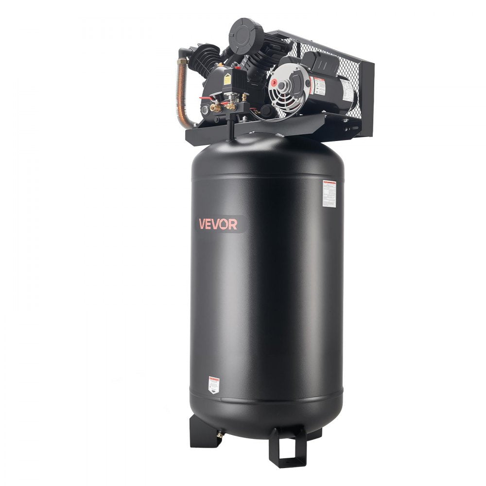 VEVOR 80 Gallons Heavy-Duty Air Compressor, 5HP 10 SCFM at 90PSI Air Compressors Max 175PSI Pressure, Oil-Lubricated Compressor Tank for Industrial Manufacturing, Large Workshops (230V 60Hz, No-Plug)