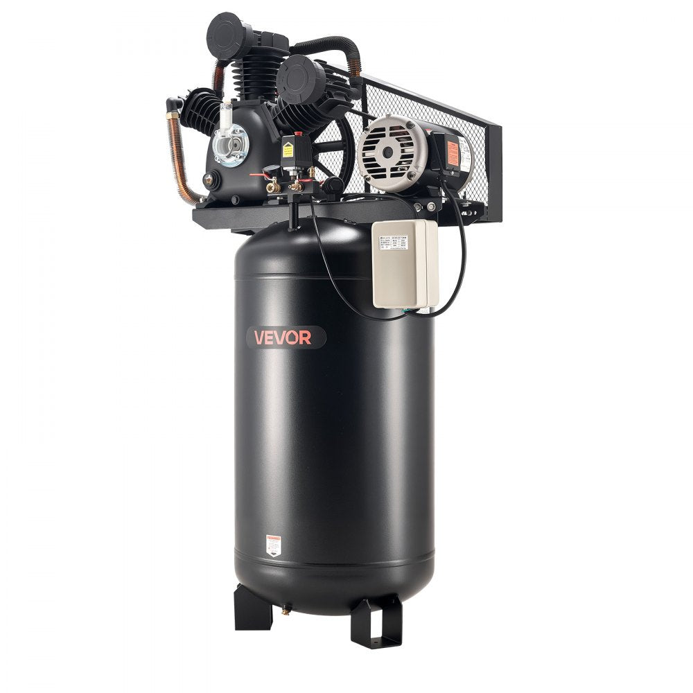VEVOR 80 Gallons Heavy-Duty Air Compressor, 10HP 17 SCFM at 90PSI Air Compressors Max 175PSI, Oil-Lubricated Compressor Tank for Industrial Manufacturing, Large Workshops (230V 3-Phase, No Plug)