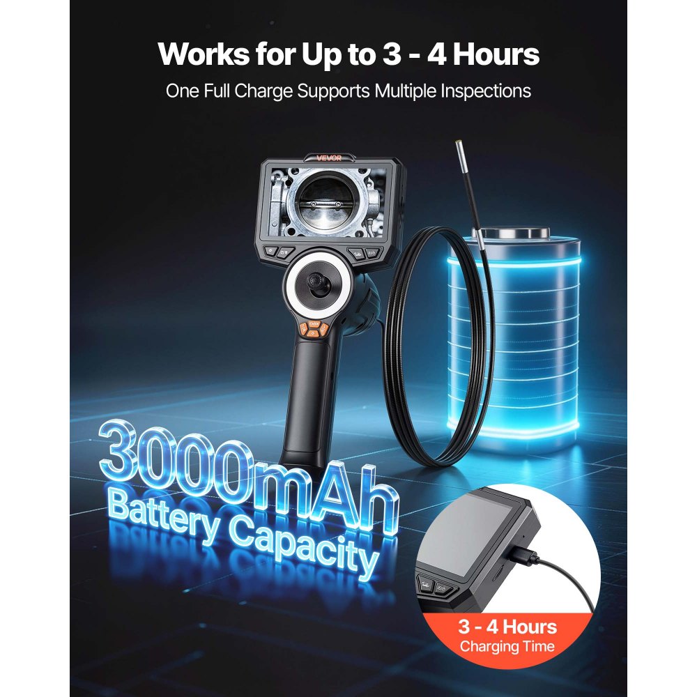VEVOR Articulating Borescope with 3.9mm Ultra Slim Lens, 4-Way 360° Articulated Endoscope with Light, 4.5" HD IPS Screen, 8X Zoom Inspection Camera for Auto, Tight Mechanical Equipment (4.9FT Cable)