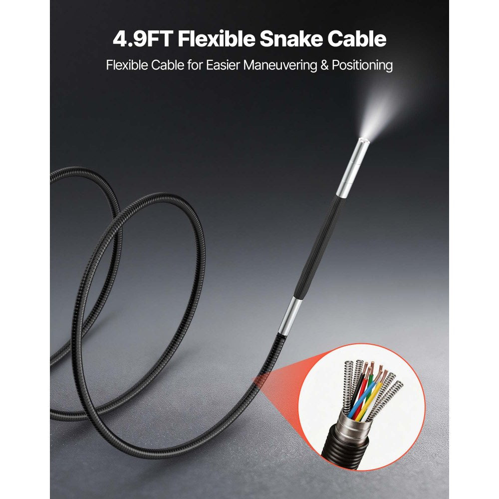 VEVOR Articulating Borescope with 3.9mm Ultra Slim Lens, 4-Way 360° Articulated Endoscope with Light, 4.5" HD IPS Screen, 8X Zoom Inspection Camera for Auto, Tight Mechanical Equipment (4.9FT Cable)