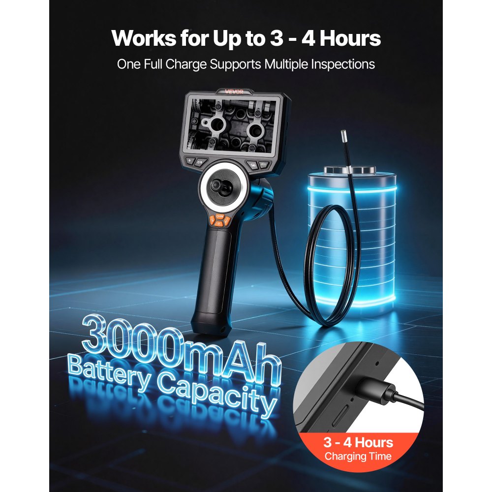 VEVOR Articulating Endoscope with Light, 4-Way 360° Articulated Borescope, 0.24" Slim Lens 1920 x 1080, 4.5" HD IPS Screen, 8X Zoom Inspection Camera for Auto, Mechanical Equipment (4.9FT Snake Cable)