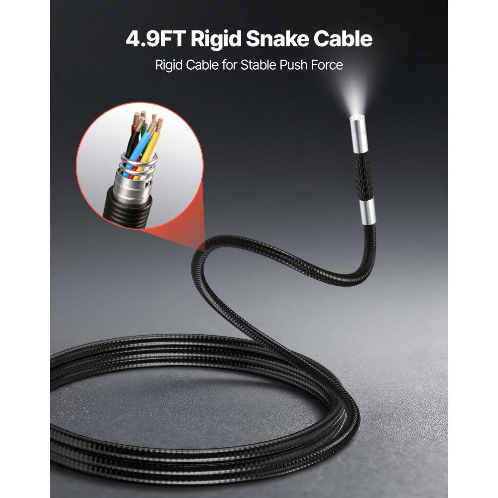 VEVOR Articulating Endoscope with Light, Two-Way Articulated Borescope Camera, 4.3" HD IPS Screen, 1280 x 720 Lens, 8X Zoom, IP67 Waterproof Inspection Snake Camera for Auto, Plumbing (4.9FT Cable)