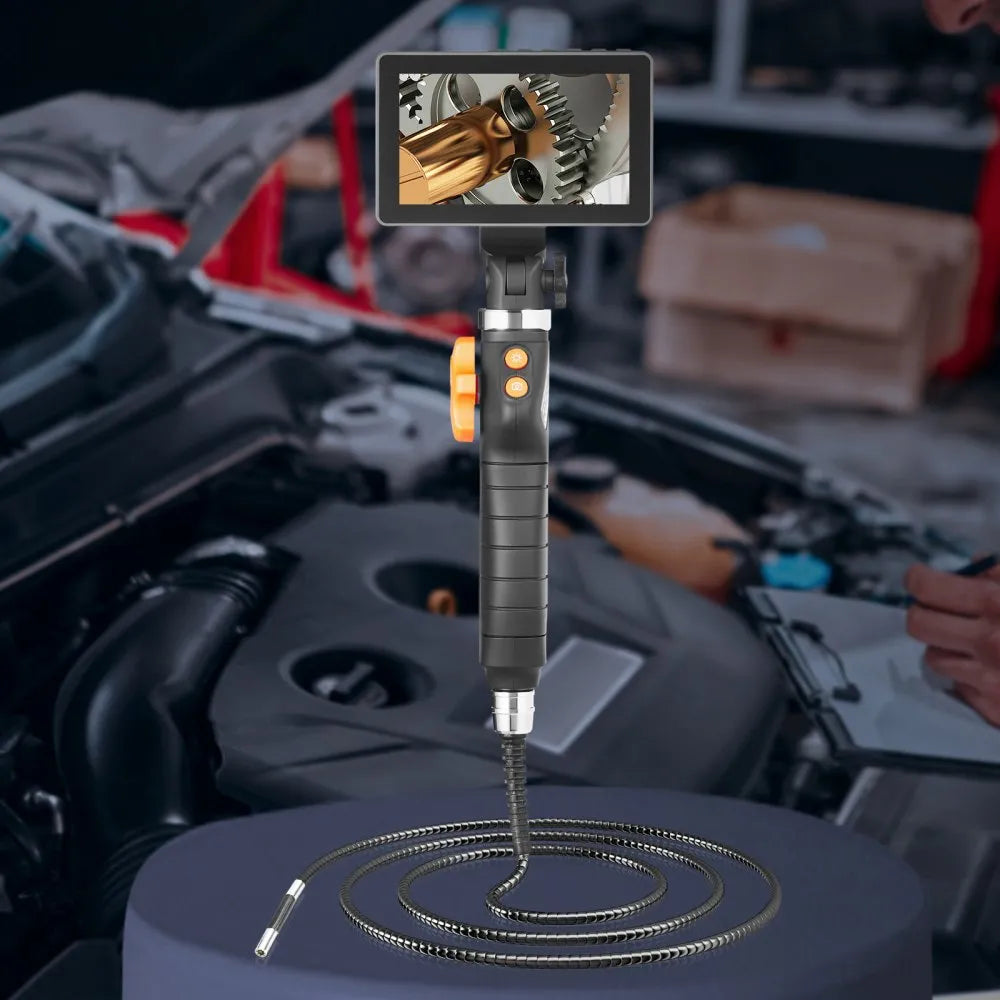 VEVOR Two-Way Articulating Borescope with Light, Inspection Camera with 0.25" Lens, 5" IPS HD Screen, Flexible Mechanic Fiber Optic Snake Scope Cam for Wall Automotive Engine Inspect-4.9FT