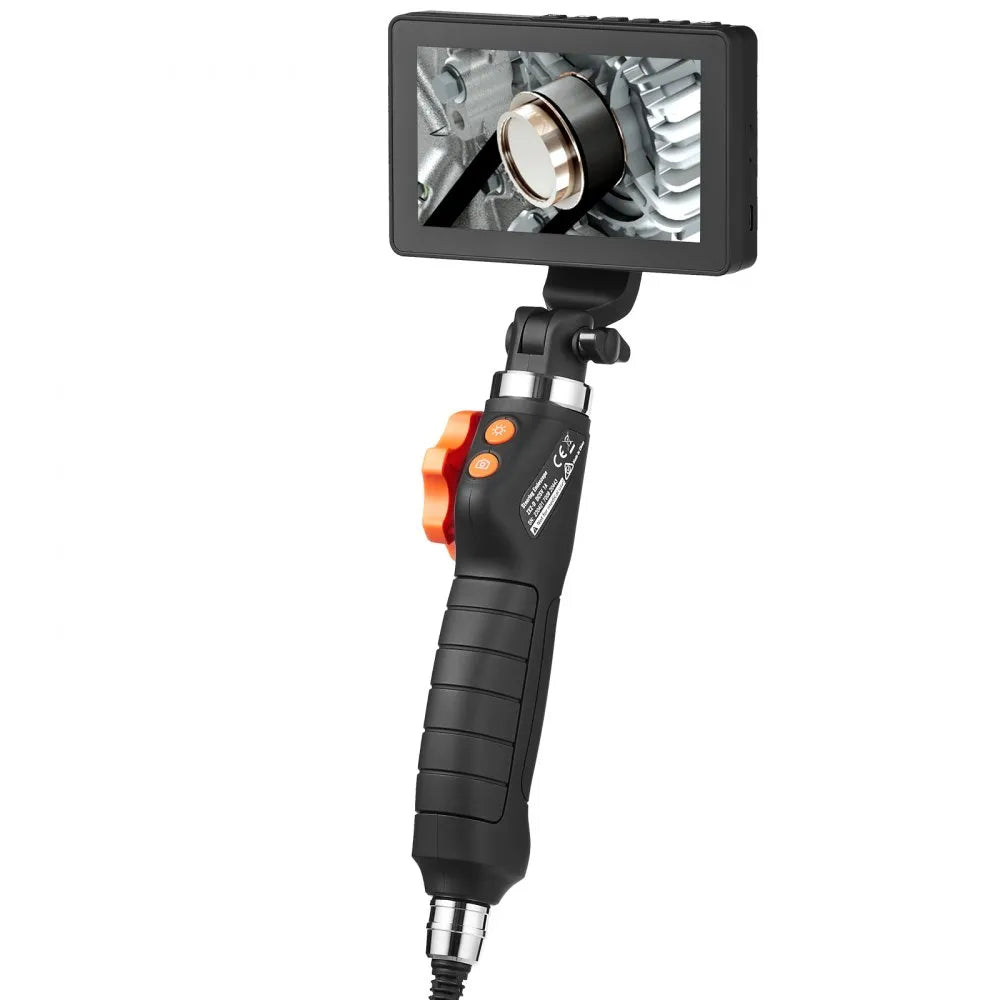 VEVOR Two-Way Articulating Borescope with Light, Inspection Camera with 0.25" Lens, 5" IPS HD Screen, Flexible Mechanic Fiber Optic Snake Scope Cam for Wall Automotive Engine Inspect-4.9FT