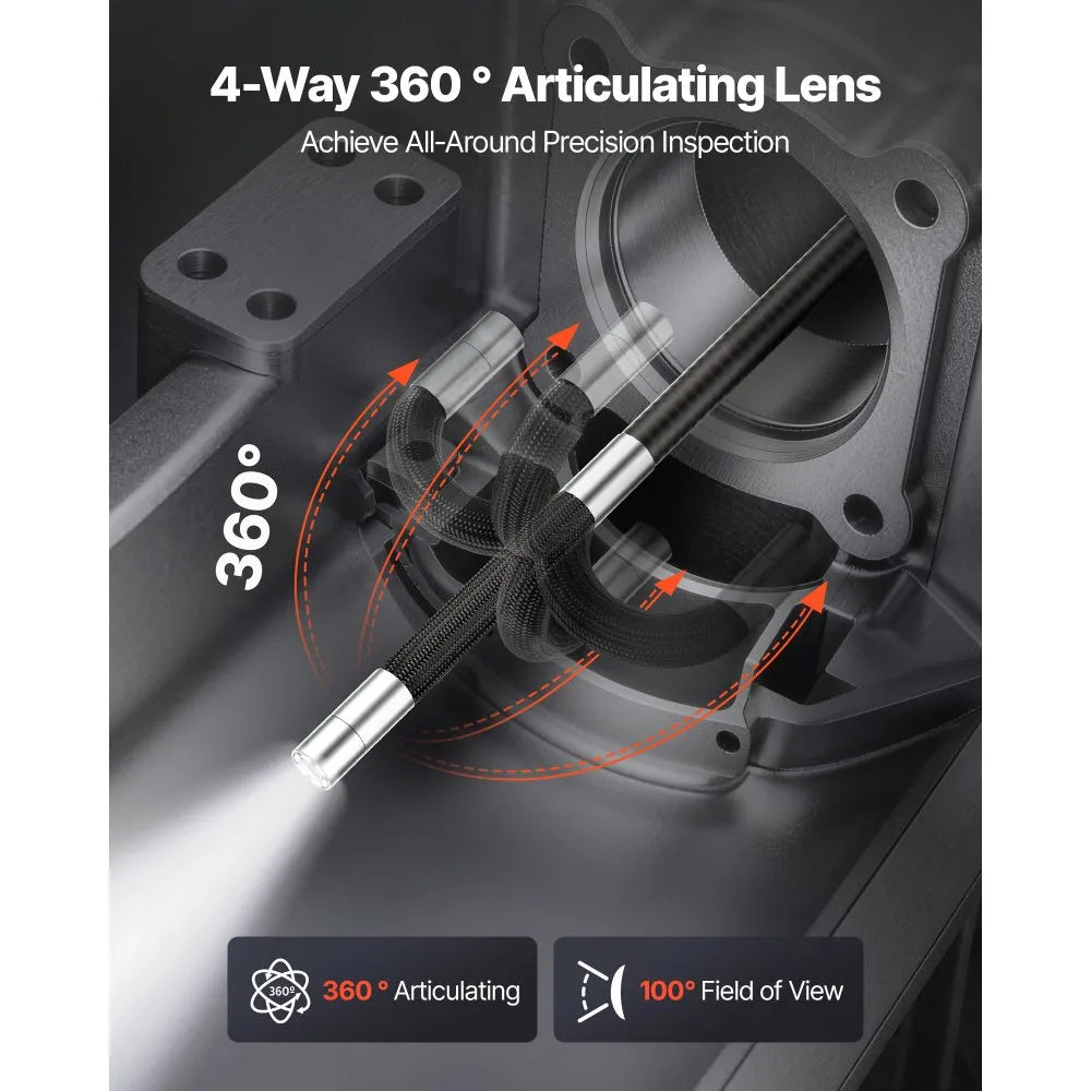 VEVOR Articulating Endoscope with Light, 4-Way 360° Articulated Borescope Camera, 0.24" Slim Lens 1920 x 1080, 6" HD IPS Screen, 7000mAh Battery, IP67 Waterproof for Automotive & Mechanical Inspection