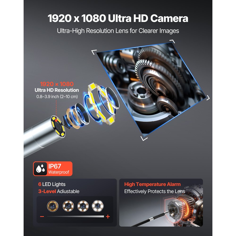 VEVOR Articulating Endoscope with Light, 4-Way 360° Articulated Borescope Camera, 0.24" Slim Lens 1920 x 1080, 6" HD IPS Screen, 7000mAh Battery, IP67 Waterproof for Automotive & Mechanical Inspection