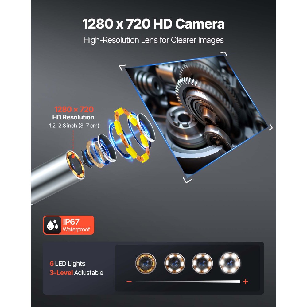 VEVOR Articulating Borescope with 0.15" Ultra Slim Lens, Two-Way Articulated Endoscope with Light, 5" HD IPS Screen, 8X Zoom, 5000mAh Inspection Camera for Auto, Tight Mechanical Spaces (4.9FT Cable)