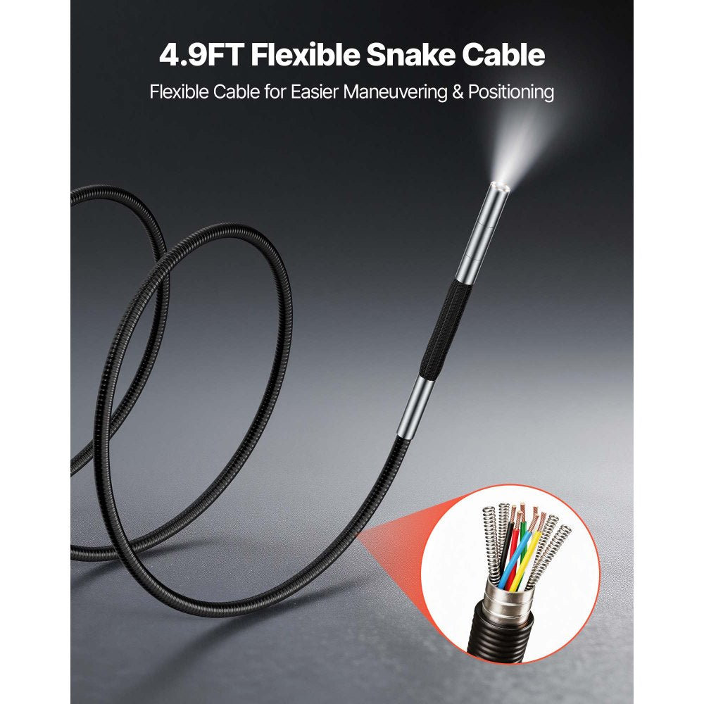 VEVOR Articulating Borescope with 0.15" Ultra Slim Lens, Two-Way Articulated Endoscope with Light, 5" HD IPS Screen, 8X Zoom, 5000mAh Inspection Camera for Auto, Tight Mechanical Spaces (4.9FT Cable)